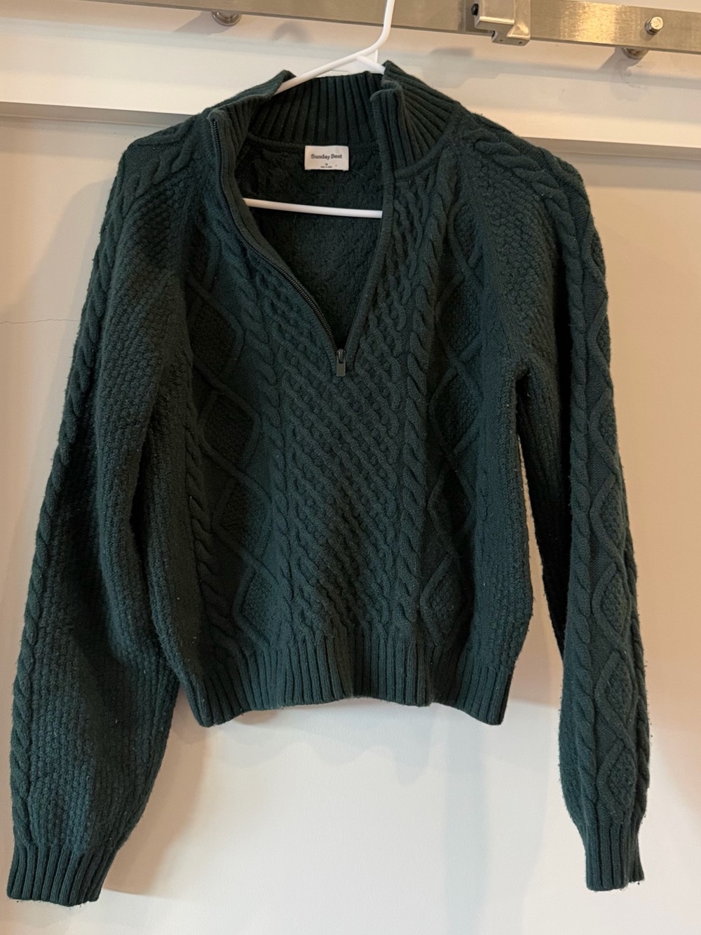 Aritzia Sunday Best Green Cable Knit Quarter Zip Sweater M
